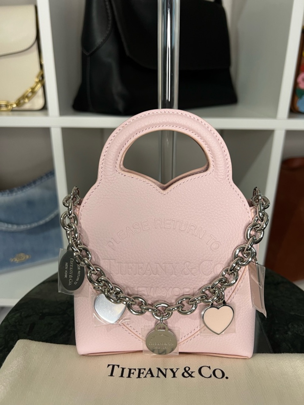 Tiffany & Co. Light Pink Mini Tote with Heart Charm Chain - Picture 3 of 11